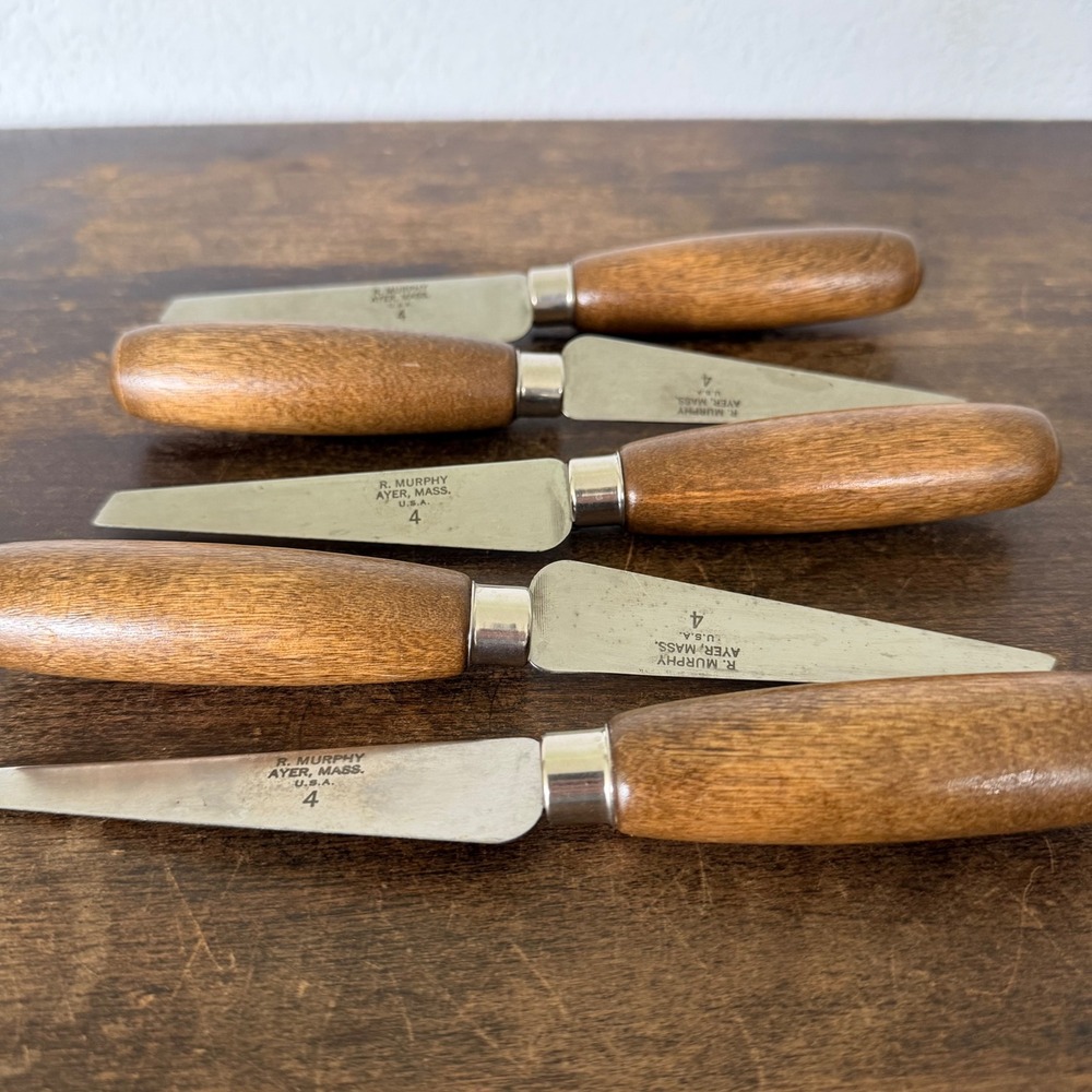 R Murphy Cobbler Spatula Knives Lot of 5 USA Shoe Repair Wooden Handle